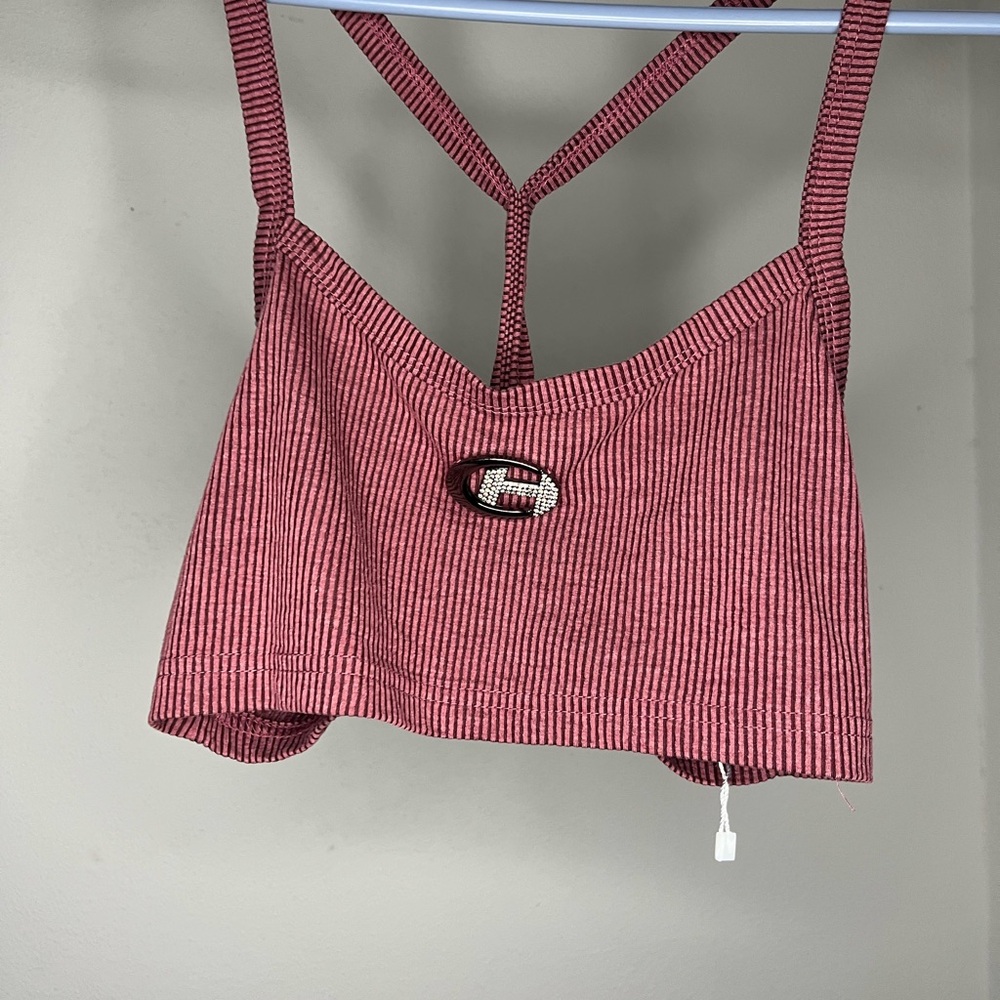 SHEIN Red Striped Crop Top
